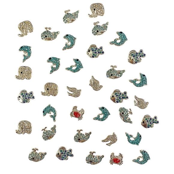 Lot 36+ Pcs Locket Jewelry Pave Bling Charms Animals Whale Dolphin Elephant Dove - Picture 3 of 9